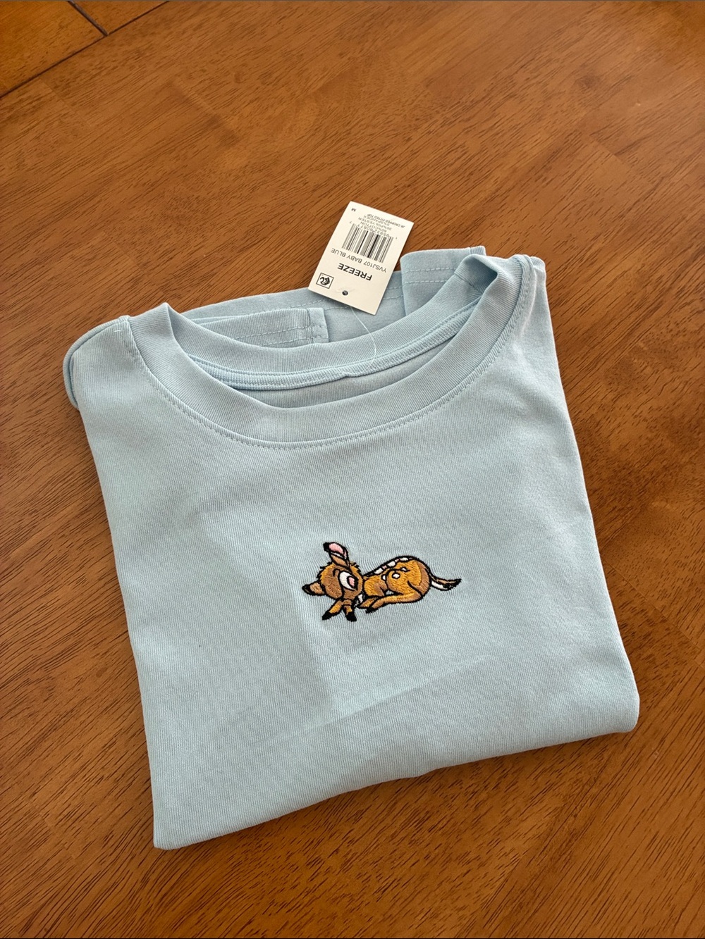 DISNEY NWT Kids Light Blue Short-Sleeve Tee with Fawn Embroidery SIZE Med - Picture 4 of 5